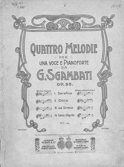 Скачать книгу Quattro Melodie per una voce e Pianoforte da G. Sgambati