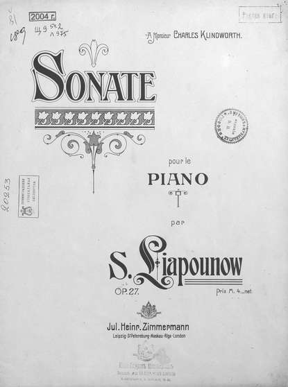 Скачать книгу Sonate op. 27 pour le piano par S. Liapunow