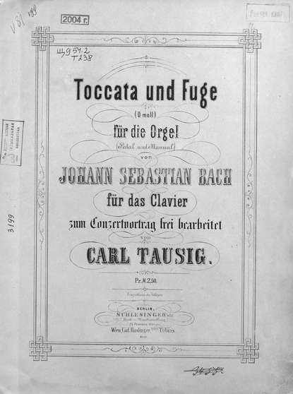 Скачать книгу Toccata und Fuge (D-moll) fur die Orgel v. Jogann Sebastian Bach