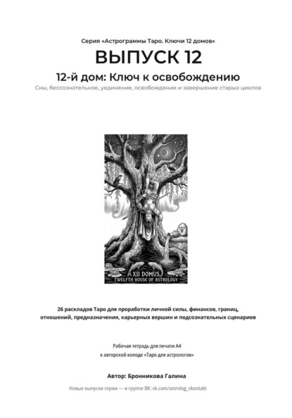 Скачать книгу Астрограммы Таро. Ключи 12 домов. Выпуск 12. 12-й дом: Ключ к освобождению. Рабочая тетрадь для печати формата А4. 26 раскладов Таро для работы с подсознанием,скрытыми страхами и завершением циклов