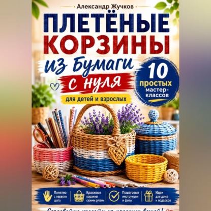 Скачать книгу Плетёные корзины из бумаги с нуля. 10 простых мастер-классов для детей и взрослых.