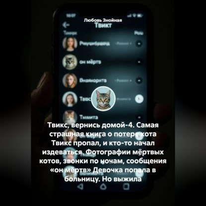 Скачать книгу Твикс, вернись домой-4. Самая страшная книга о потере кота Твикс пропал, и кто-то начал издеваться. Фотографии мёртвых котов, звонки по ночам, сообщения «он мёртв» Девочка попала в больницу. Но выжила