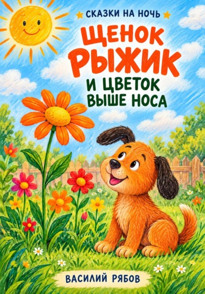 Щенок Рыжик и цветок выше носа